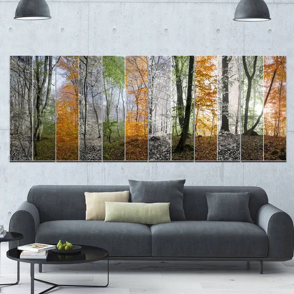Design Art &Wood Panorama Changing Seasons& 6 Piece Photographic Print Set on Canvas, Orange