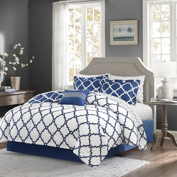 Madison Park Essentials Cole Navy Reversible Complete Comforter and Cotton Sheet Set - Twin XL