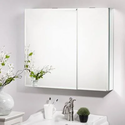 Latitude Run 8D2F8C71F471403D809D7C1C69E3ABF4 Wall-Mounted Aluminum Bathroom Medicine Cabinet with Adjustable Shelves and Side M
