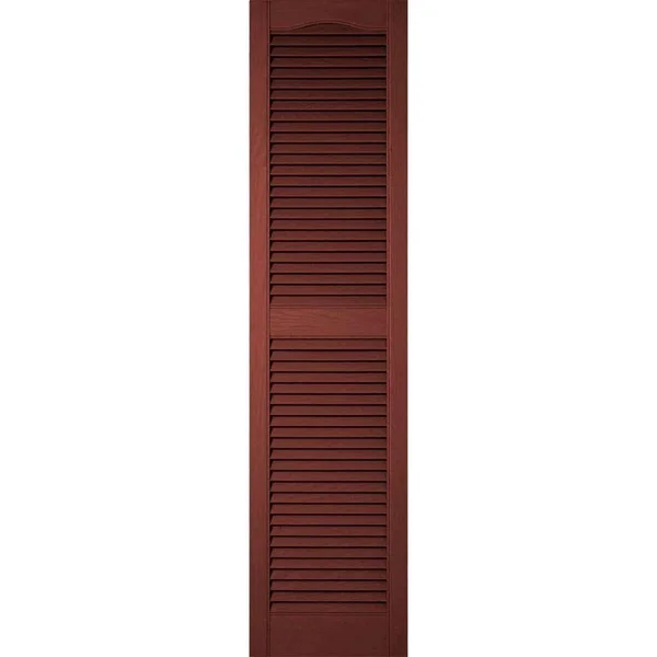 14 1/2x22W x 72x22H Lifetime Vinyl - Custom Cathedral Top Center Mullion, Open Louver Shutters, w/Shutter-Loks (Per Pair), Burgun