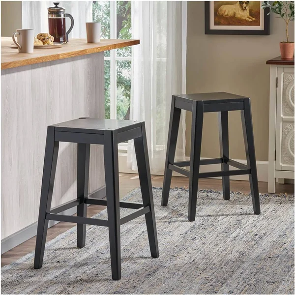 Noble House Farmhouse Wooden Counter Stool in Black - Set of 2