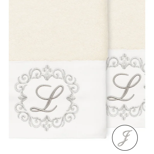 Linum Home Monica 2 Piece Embellished Hand Towel Set - Gray-L