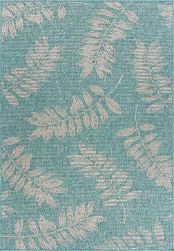 Teal Ash Leaves Indoor/Outdoor Rug - 7&10x22 x 9&10x22