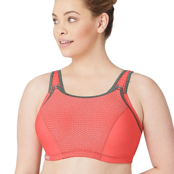 Glamorise Women's Adjustable Wire Sports Bra, 44B, Coral/Grey