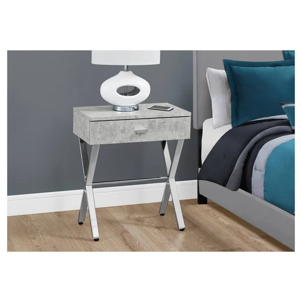 Accent Table - Night Stand - Chrome Metal, Gray Cement - EveryRoom