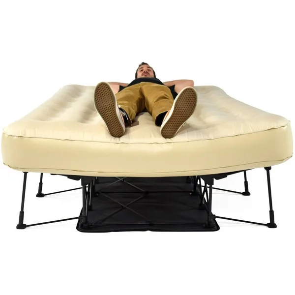 Ivation EZ-Bed (Queen) Air Mattress with Frame & Rolling Case - Self Inflatable, Blow Up Bed Auto Shut-Off, Comfortable