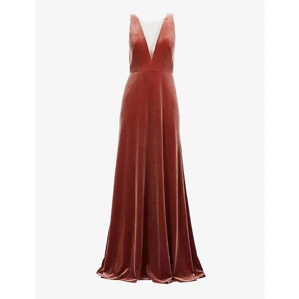 Women's Jenny Yoo Logan Plunging V-Neck Velvet Gown - Size 4 - Pink