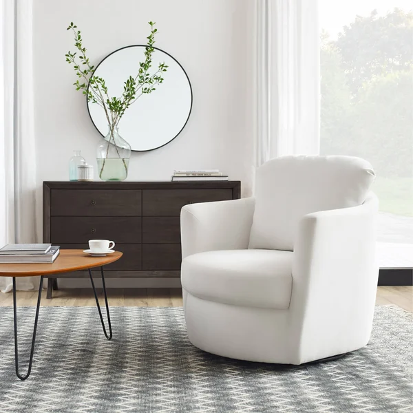 Art Leon Modern Comfortable Corduroy Fabric Swivel Barrel Accent Chair - Stone Blue