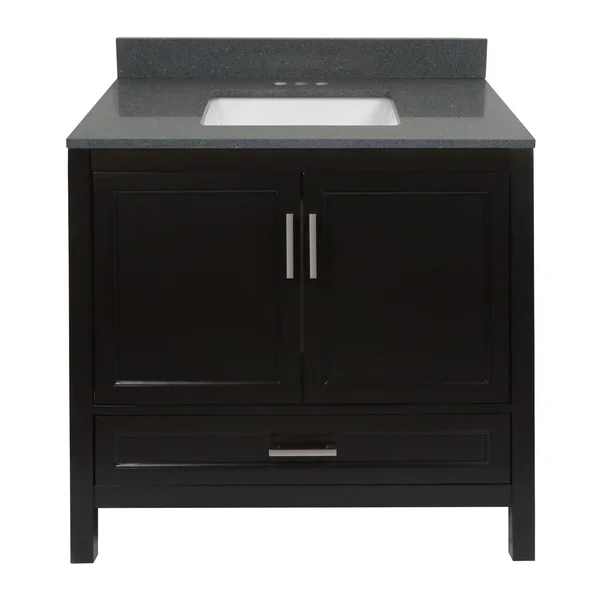 Solerno Bath Vanity with Cultured Marble or Quartz Stone Top (Color: White - Vanity Top: Quartz Galaxy Black, Size: 31x22)