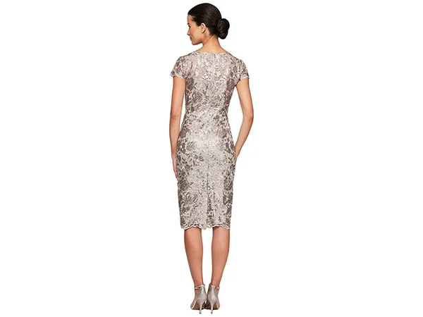 Alex Evenings Short Embroidered Cap Sleeve Women's Dress Taupe : 4
