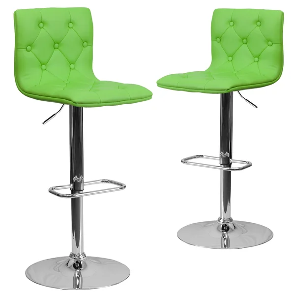 2 Pk. Contemporary Tufted Black Vinyl Adjustable Height Barstool with Chrome Base