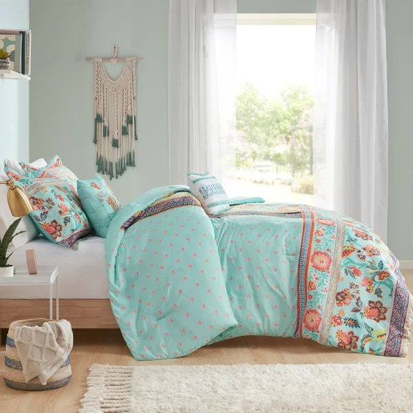 Intelligent Design Eliza 4-Piece Aqua Twin/Twin XL Boho Printed Comforter Set - Blue