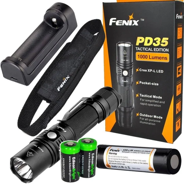 Fenix PD35 2015 Tac Edition 1000 Lumen Cree XP-L LED Tactical Flashlight with Fenix Arb-L2M 18650 Li-ion Rechargeable battery - F