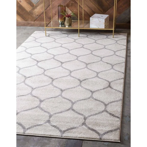 Unique Loom Rounded Trellis Frieze Rug - 10& x 14&, Ivory