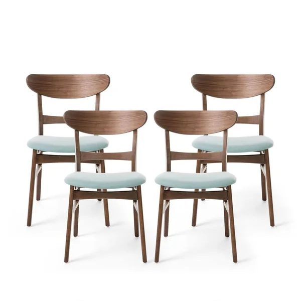 Noble House Jaxson Mid-Century Modern Dining Chairs - Set of 4, Mint, Walnut, Brown