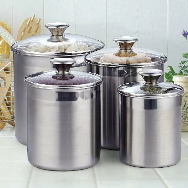 Cooks Standard Kitchen Canister Set Stainless Steel Dry Food Storage Container Lids Flour Sugar
