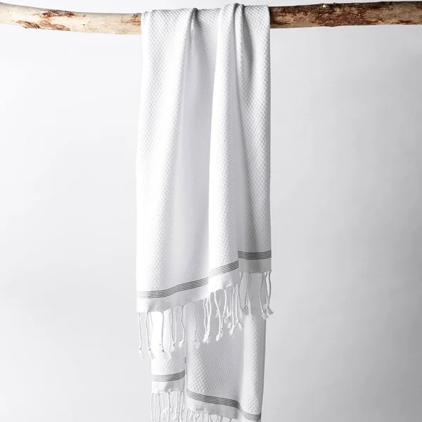 Coyuchi Organic Mediterranean Bath Towel - Alpine White w/Slate Stripe