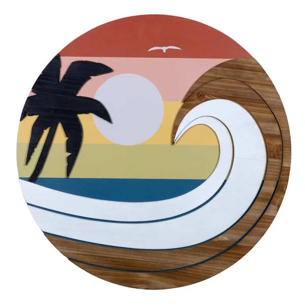 Stratton Home Decor Coastal Sunset Wave Round Wood Wall Art, Multi