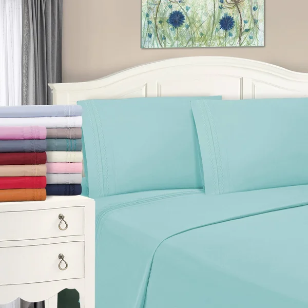 Superior Infinity Wrinkle Resistant Brushed Microfiber Embroidered Sheet Set, Blue