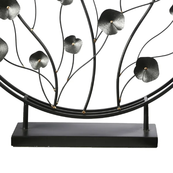 Benjara BM210048 Round Metal Plant Decor on Rectangular Stand Black