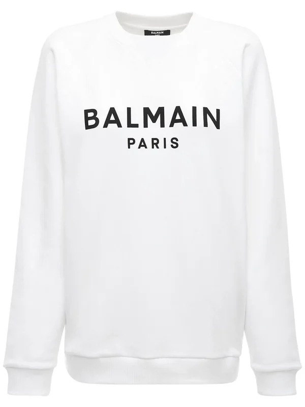 Balmain - Women Logo Printed Cotton Sweatshirt White/Black Xxs