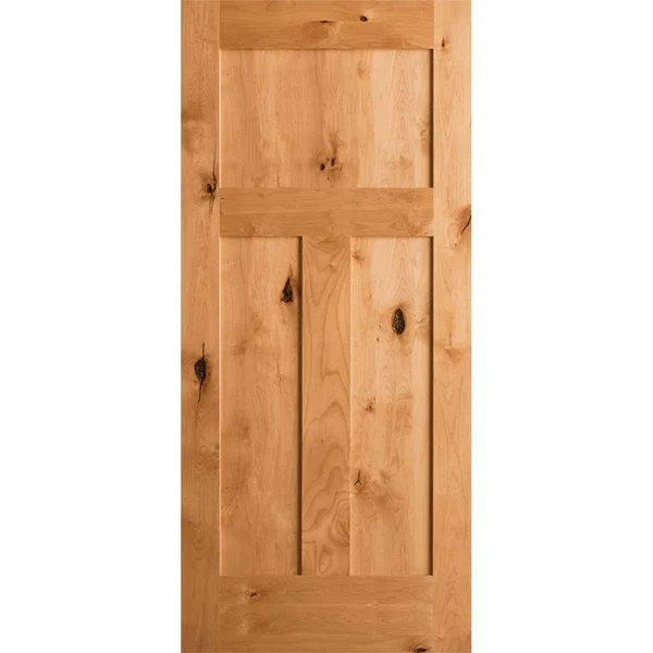 Krosswood Doors 30 in. x 80 in. Krosswood Craftsman 3-Panel Shaker Solid Wood Core Rustic Knotty Alder Single Prehung Interior D