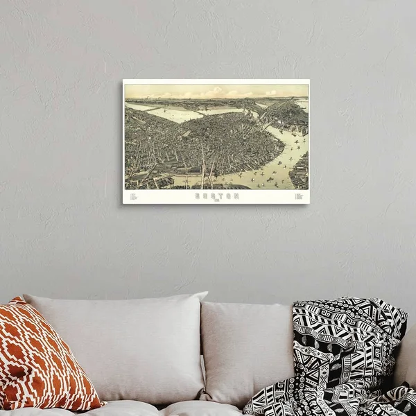 Vintage Birds Eye View Map of Boston - Massachusetts, Canvas Wall Art, 30x20, Great Big Canvas