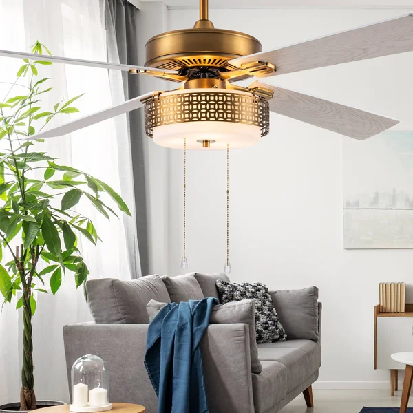 Isabella 52 in. LED Indoor Brass and White Ceiling Fan with Light