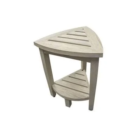 EcoDecors Oasis Coastal Vogue Compact Teak Corner Shower Bench with Shelf