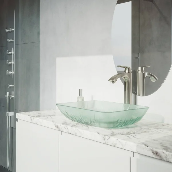 Vigo VGT1800 Rectangular Icicles Glass Vessel Bathroom Sink Set with Linus Vessel Faucet in Brushed Nickel