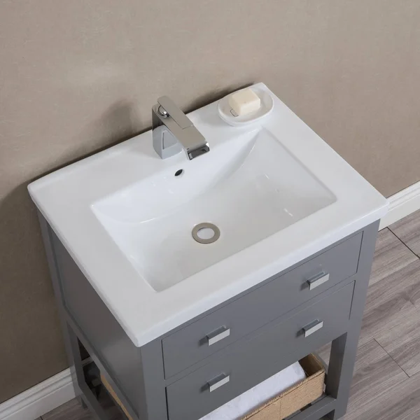 Water Creation VIOLA24G Viola Cashmere Gray 24x22 Single Bowl Ceramic Top MDF Vanity with U-Shape Drawer
