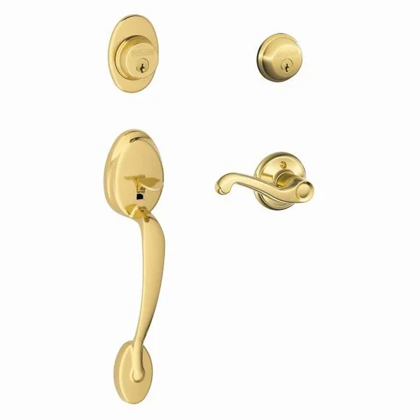 Schlage F62 Plymouth with Flair Right Hand Double Cylinder Handleset and Trim C Keyway with 12326 Latch Round Corner Strikes Bri
