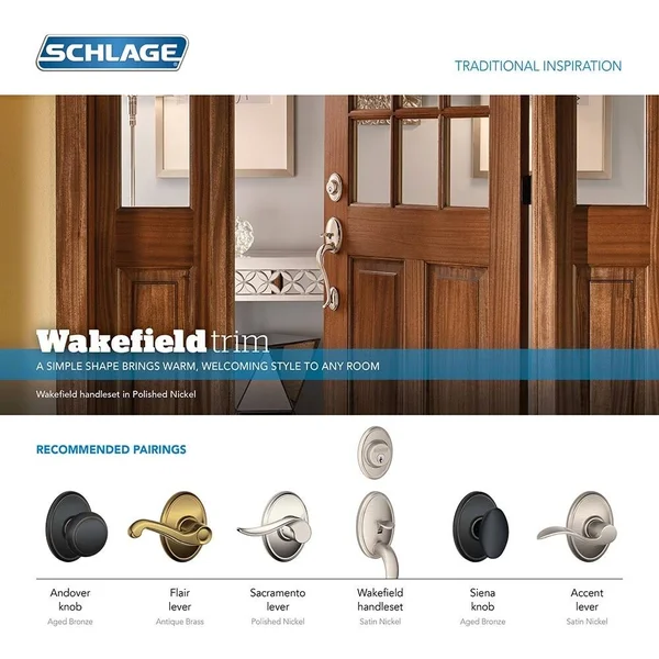 Schlage F59 Siena with Wakefield Rose Interior Active Trim Satin Nickel Finish