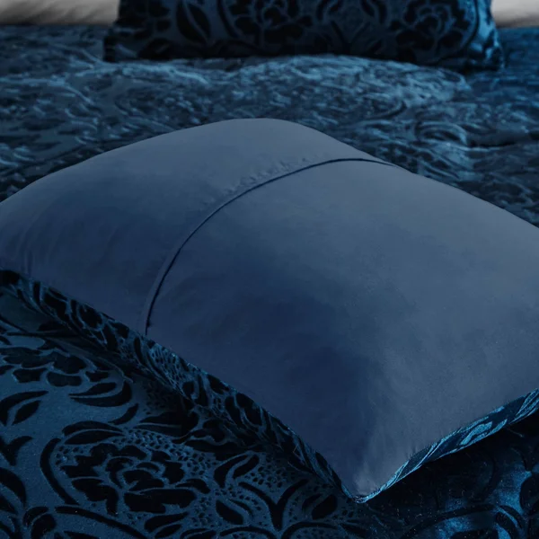 Home Essence Edith 5 Piece Faux Velvet Comforter Set, Size: King, Blue