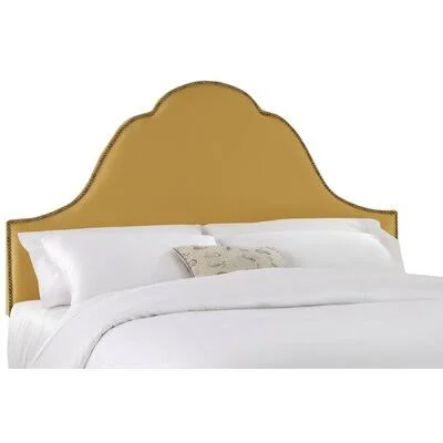 Skyline Furniture Shantung Upholstered Panel Headboard - Size: Queen - Nailhead Finish: Brass, Finish: Shantung Aztec Gold