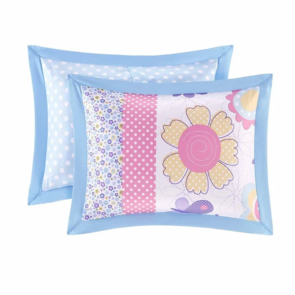 Comfort Spaces Happy Daisy 4 Piece Full/Queen Kid Comforter Set - Blue
