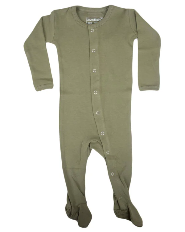L&ovedbaby Organic Cotton Footie Solid Colors 0-3M, Sage