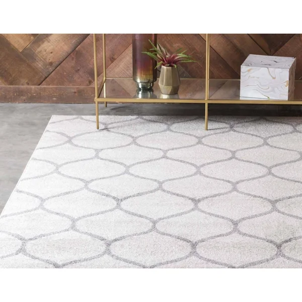 Unique Loom Rounded Trellis Frieze Rug - 10& x 14&, Ivory
