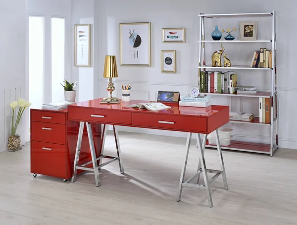 Acme Furniture Coleen Bookshelf - Red High Gloss & Chrome