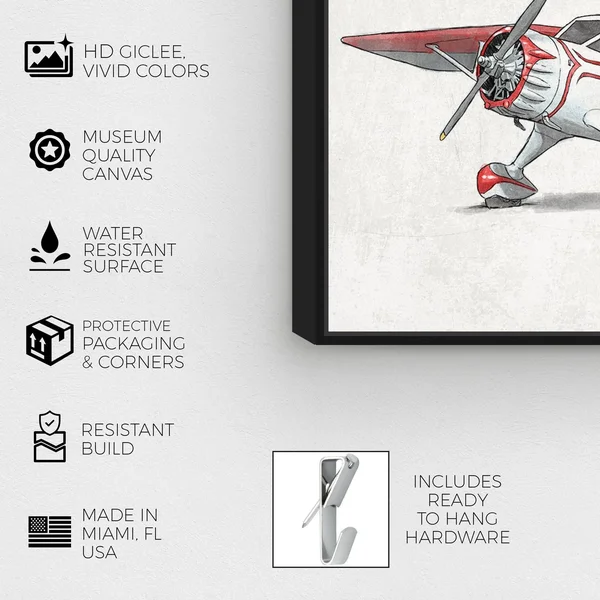Oliver Gal 'Vintage Aviator II' transportation Wall Art Framed Canvas Print Airplanes - White, Red - 45 x 30 - Gold