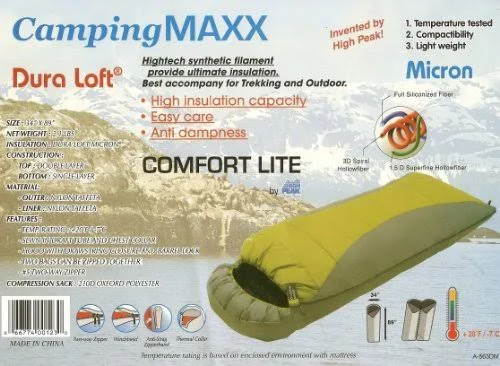High Peak Outdoors Comfort Lite 20-Degree Red Extra Long Sleeping Bag - 34 x 89