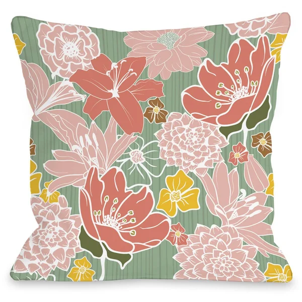 Oriental Flowers Indoor Throw Pillow by OneBellaCasa, Blue, 20 inchx20 inch
