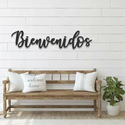 Cursive Bienvenidos Sign Wall D閏or Winston Porter Finish: Black, Size: 14x22 H x 48x22 W