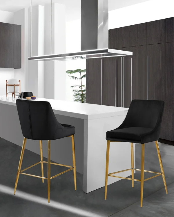 Meridian Furniture Karina Black Velvet Stool (Set of 2)