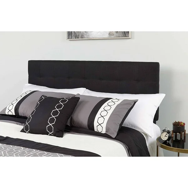 Queen Size Modern Black Fabric Upholstered Panel Headboard
