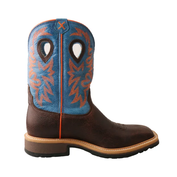 Twisted x Men's MCW0010 Cowboy Western Work Boot, Dark Brown/Sky Blue Leather