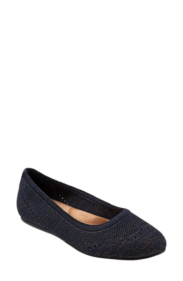 SoftWalk Women's Santorini Flat Wide, Color: Navy, Size: 9.5