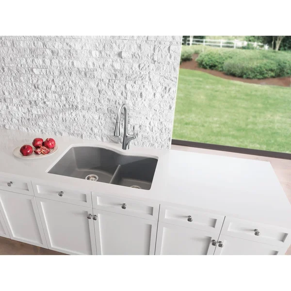 Blanco 441592 Diamond Silgranit Double Bowl Undermount Kitchen Sink with Low Divide, Metallic Gray