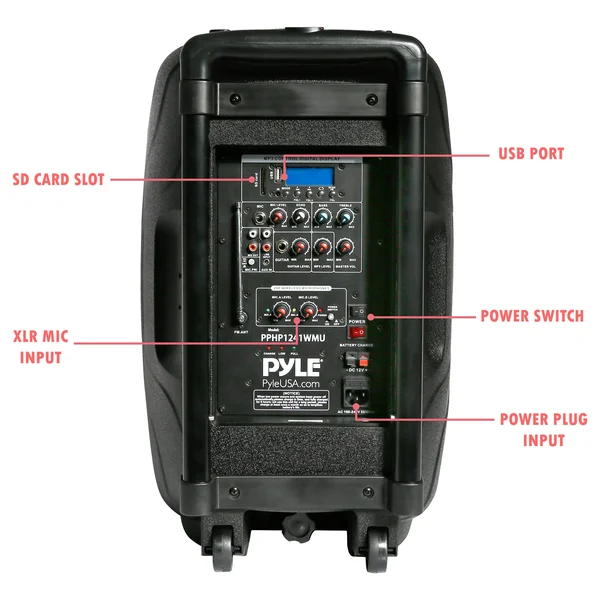 Pyle PPHP1241WMU Portable Bluetooth Loudspeaker - Active PA Speaker System Kit