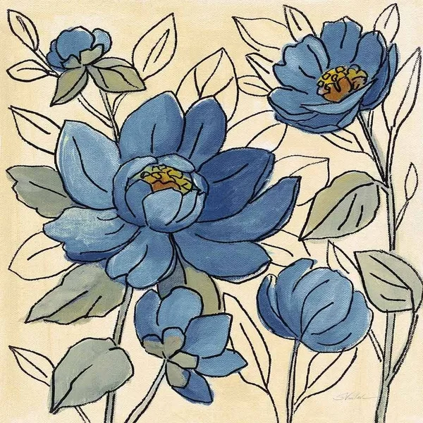 Silvia Vassileva 'Spring Lace Floral IV Dark Blue' Framed Art - Grey